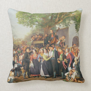 Peasant Wedding in Lower Austria (oil on canvas) Cushion
