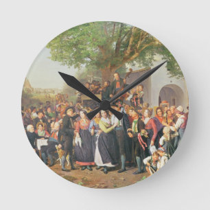 Peasant Wedding in Lower Austria (oil on canvas) Round Clock