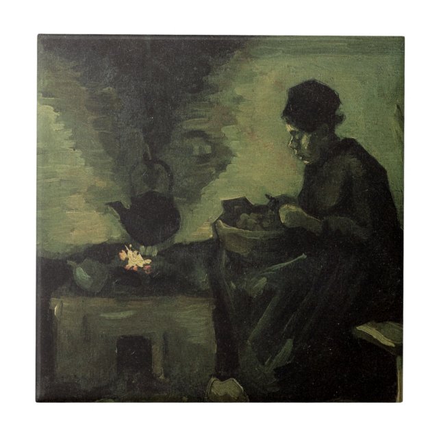 Peasant Woman by Fireplace by Vincent van Gogh Ceramic Tile (Front)