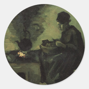 Peasant Woman by Fireplace by Vincent van Gogh Classic Round Sticker