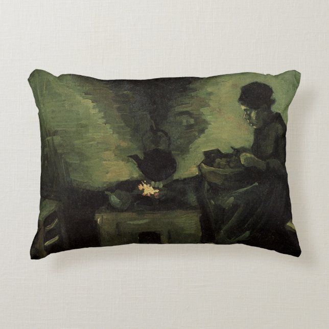 Peasant Woman by Fireplace by Vincent van Gogh Decorative Cushion (Front)