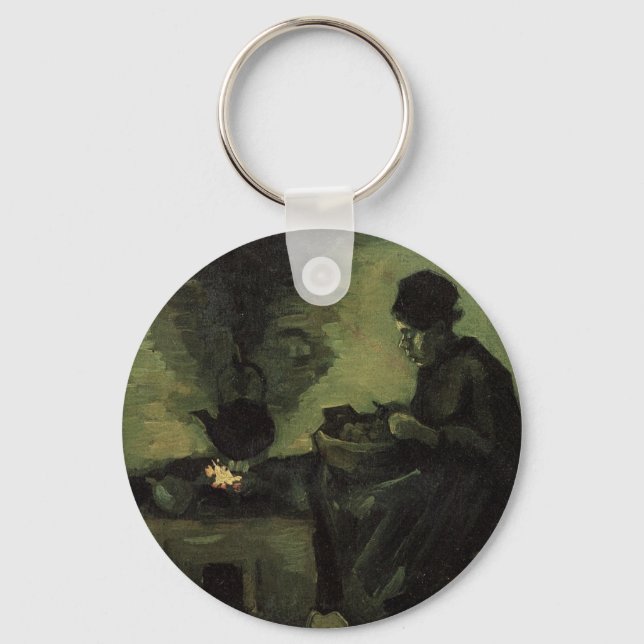 Peasant Woman by Fireplace by Vincent van Gogh Key Ring (Front)