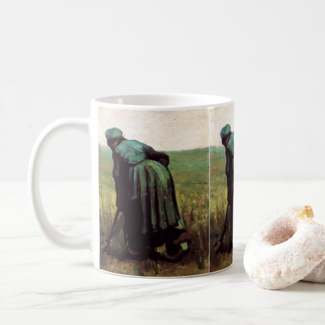 Peasant Woman Digging by Vincent van Gogh Coffee Mug (With Donut)