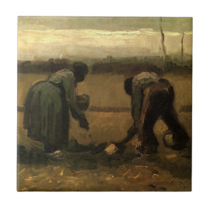 Peasant Woman Planting Potato by Vincent van Gogh Ceramic Tile