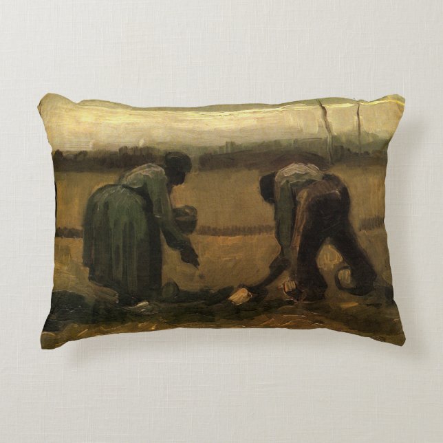 Peasant Woman Planting Potato by Vincent van Gogh Decorative Cushion (Front)