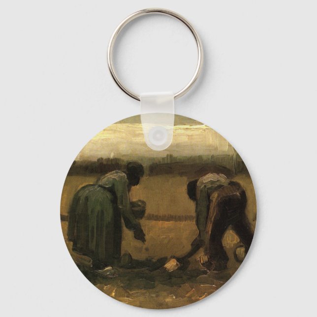 Peasant Woman Planting Potato by Vincent van Gogh Key Ring (Front)
