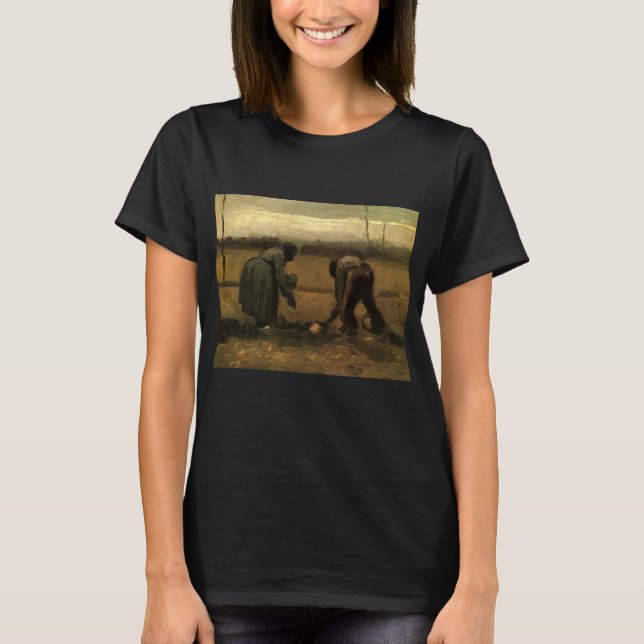 Peasant Woman Planting Potato by Vincent van Gogh T-Shirt (Front)