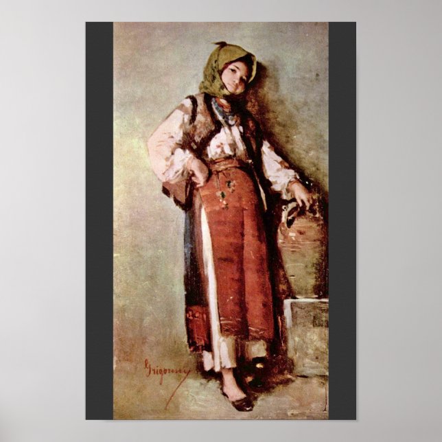 Peasant Woman With Jug By Grigorescu Nicolae Poster (Front)