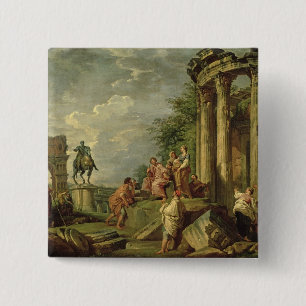 Peasants Amongst Roman Ruins, 1743 (oil on canvas) 15 Cm Square Badge