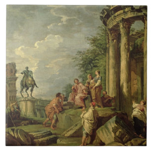 Peasants Amongst Roman Ruins, 1743 (oil on canvas) Ceramic Tile