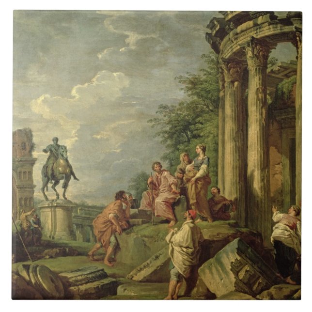 Peasants Amongst Roman Ruins, 1743 (oil on canvas) Ceramic Tile (Front)