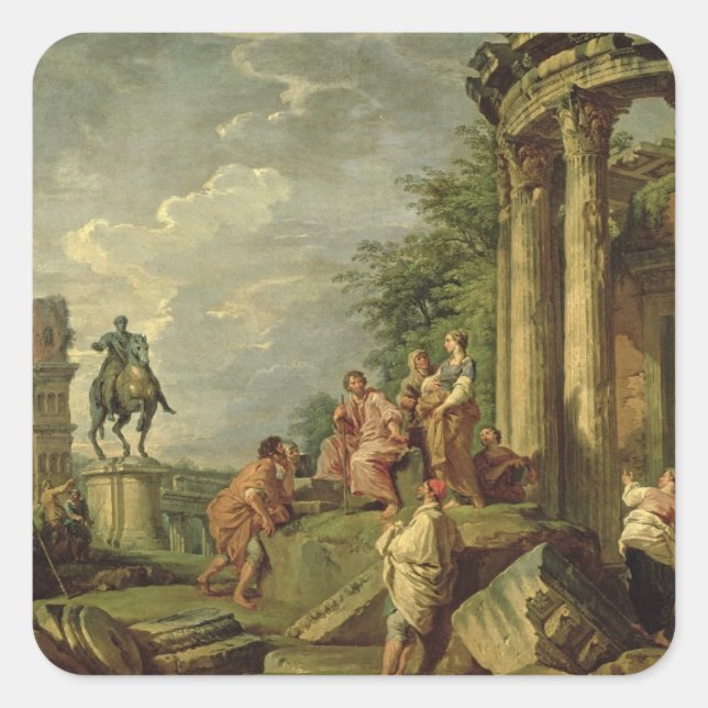 Peasants Amongst Roman Ruins, 1743 (oil on canvas) Square Sticker (Front)