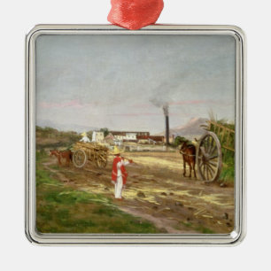 Peasants Collecting Sugar Cane Metal Ornament