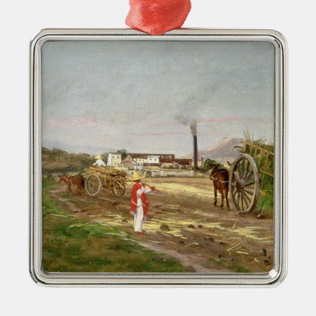 Peasants Collecting Sugar Cane Metal Ornament (Front)