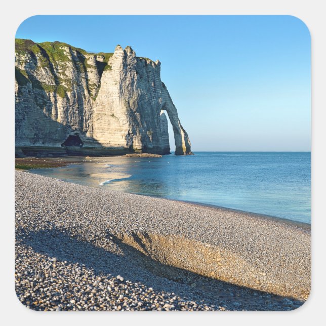 Pebble beach and cliff of Etretat in France Postca Square Sticker (Front)