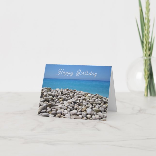 Pebble Beach and Sea View Birthday Card (Front)
