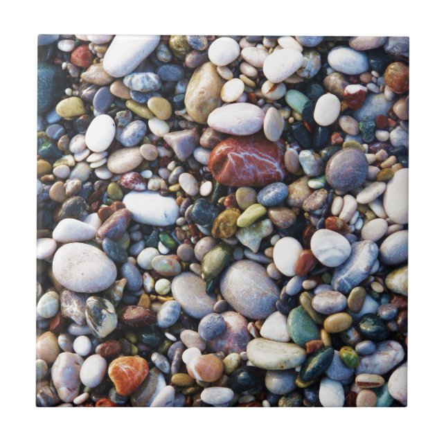 Pebble beach in Rhodes, Greece up close photo Ceramic Tile (Front)