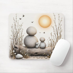Pebble Family Sitting On a Log Mouse Pad