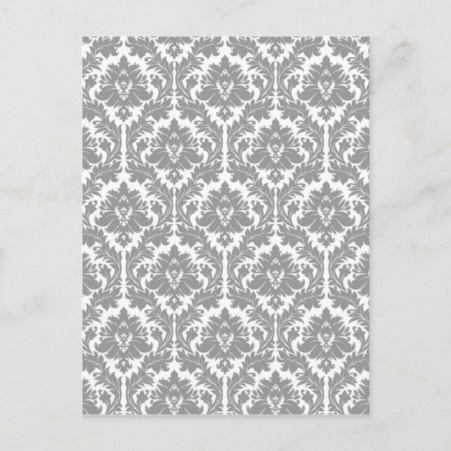 Pebble Grey Damask Pattern Postcard (Front)