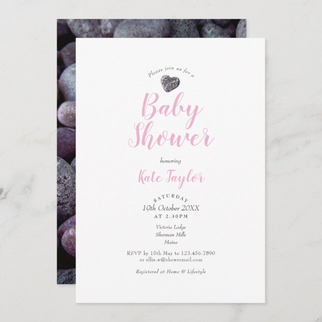 Pebble Heart Pink Baby Shower /Sprinkle / Couples Invitation (Front/Back)
