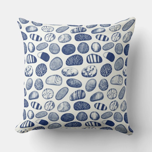 Pebble Pattern - Cyanotype Effect Cushion (Front)