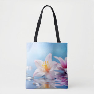 Pebble Water Flowers Tranquil Peaceful Tote Bag