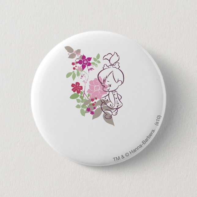 PEBBLES™ A Cutie In The Flowers 6 Cm Round Badge (Front)