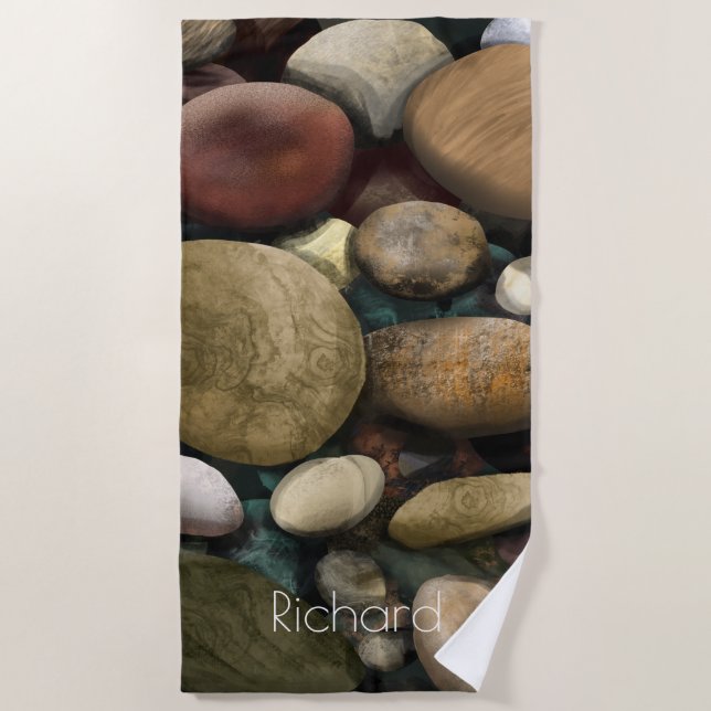 Pebbles and name beach towel (Front)