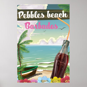 Pebbles beach Barbados vintage style travel poster