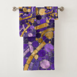 Pebbles Mosaic Art -Amethyst And Gold  Bath Towel Set