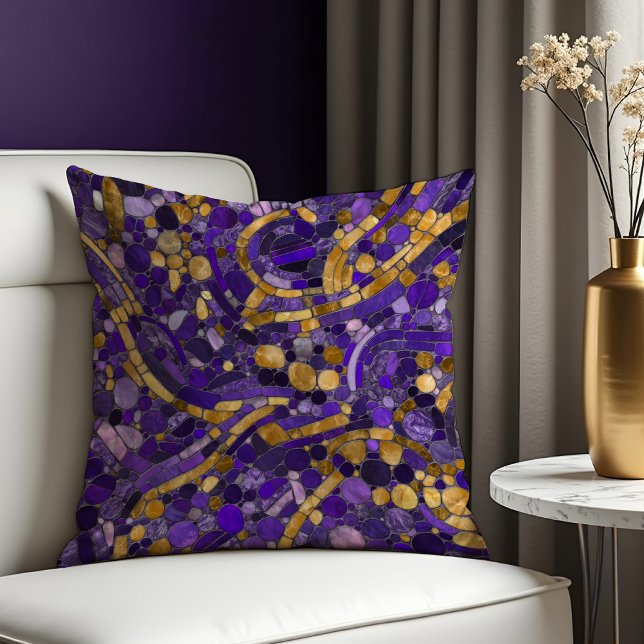 Pebbles Mosaic Art -Amethyst And Gold  Cushion (Creator Uploaded)