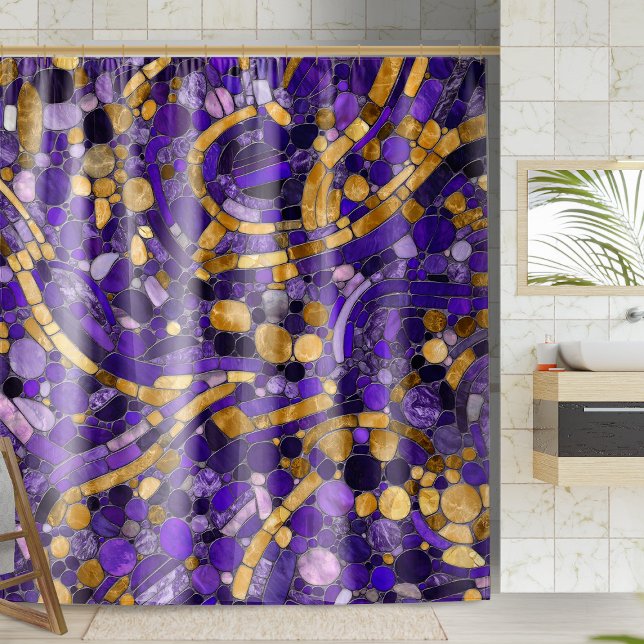 Pebbles Mosaic Art -Amethyst And Gold  Shower Curtain (Creator Uploaded)