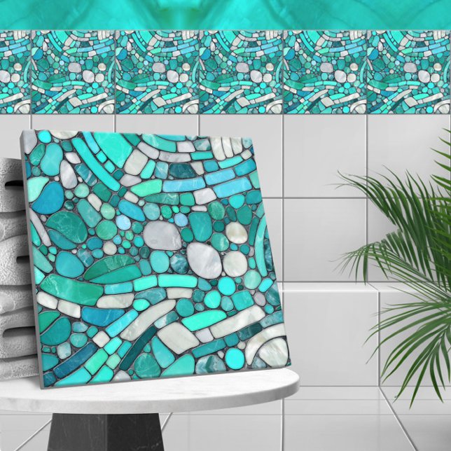 Pebbles Mosaic Art -Aquamarine and Pearl Ceramic Tile (Creator Uploaded)
