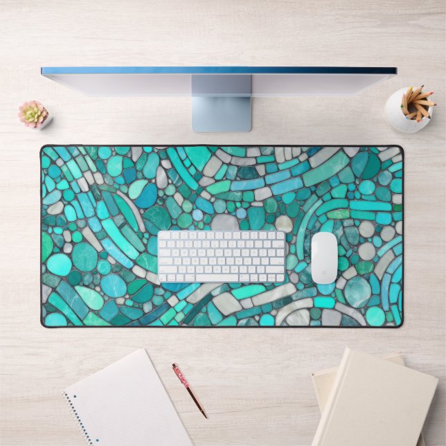 Pebbles Mosaic Art -Aquamarine and Pearl  Desk Mat (Office 1)