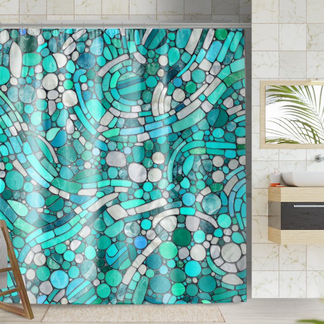 Pebbles Mosaic Art -Aquamarine and Pearl  Shower Curtain (Creator Uploaded)