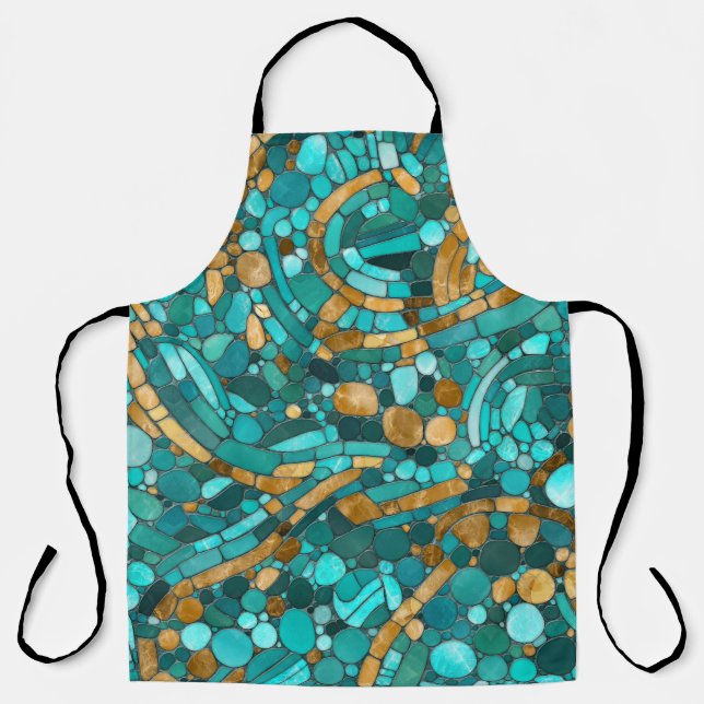 Pebbles Mosaic Art -Emerald and Gold  Apron (Front)