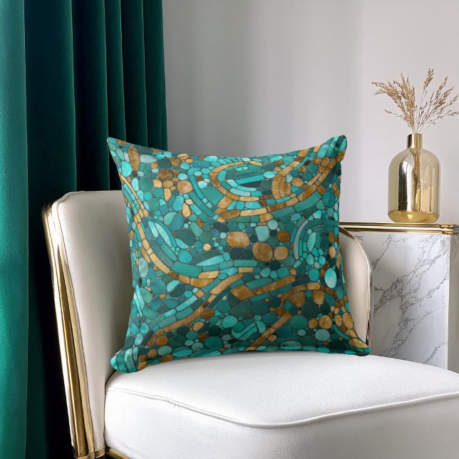 Pebbles Mosaic Art -Emerald and Gold  Cushion (Creator Uploaded)