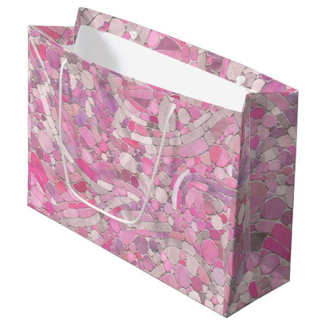 Pebbles Mosaic Art - Rose Blush Pink Large Gift Bag (Front Angled)