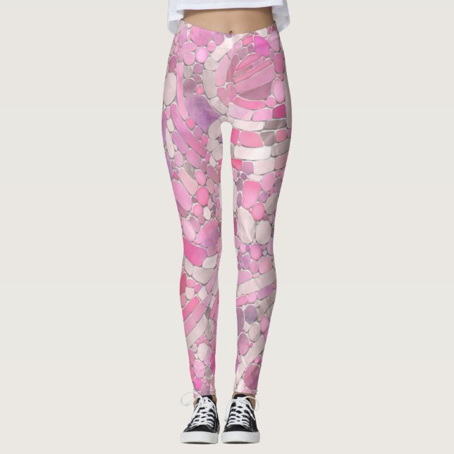 Pebbles Mosaic Art - Rose Blush Pink Leggings (Front)