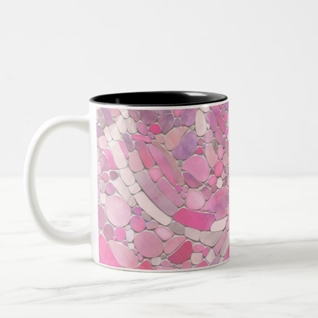 Pebbles Mosaic Art - Rose Blush Pink Two-Tone Coffee Mug (Left)