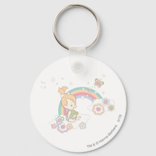 PEBBLES™ Rainbow and Flower Clouds Key Ring