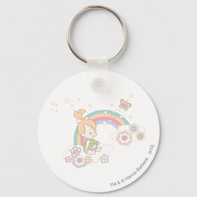 PEBBLES™ Rainbow and Flower Clouds Key Ring (Front)