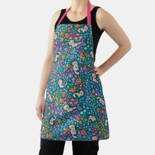 Pebble's Whimsical Garden Grey Cat & Bright Floral Apron