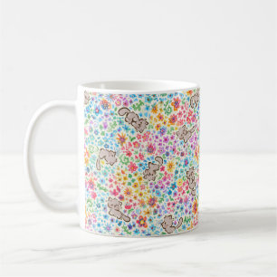 Pebble's Whimsical Garden Grey Cat & Bright Floral Coffee Mug