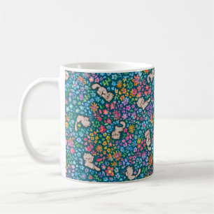 Pebble's Whimsical Garden Grey Cat & Bright Floral Coffee Mug