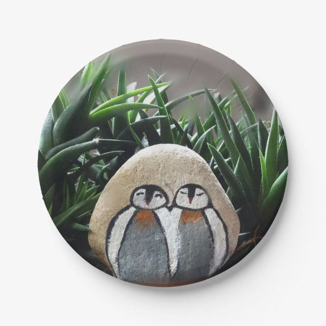 Pebguins Stone Plant Photo  Paper Plates 7 in (Front)