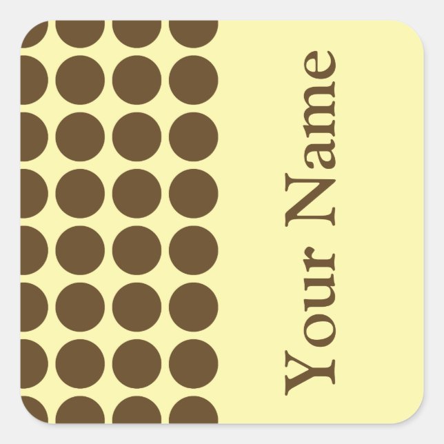 Pecan Cream Neutral Dots with name text Square Sticker (Front)