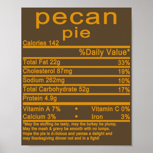 pecan pie thanksgiving Nutrition Facts T-Shirt Poster (Front)