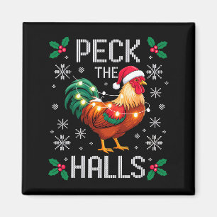 Peck The Halls Chicken Christmas Lights Snowflakes Magnet