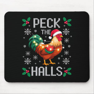 Peck The Halls Chicken Christmas Lights Snowflakes Mouse Pad